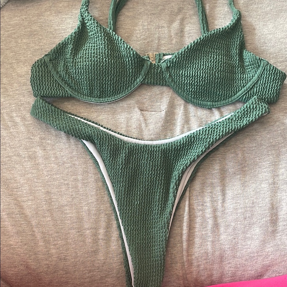 Shein Green Textured Bikini Set
